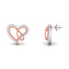 Front Side View of Platinum of Rose Double Heart Pendant Earring with Diamonds JL PT P 8084