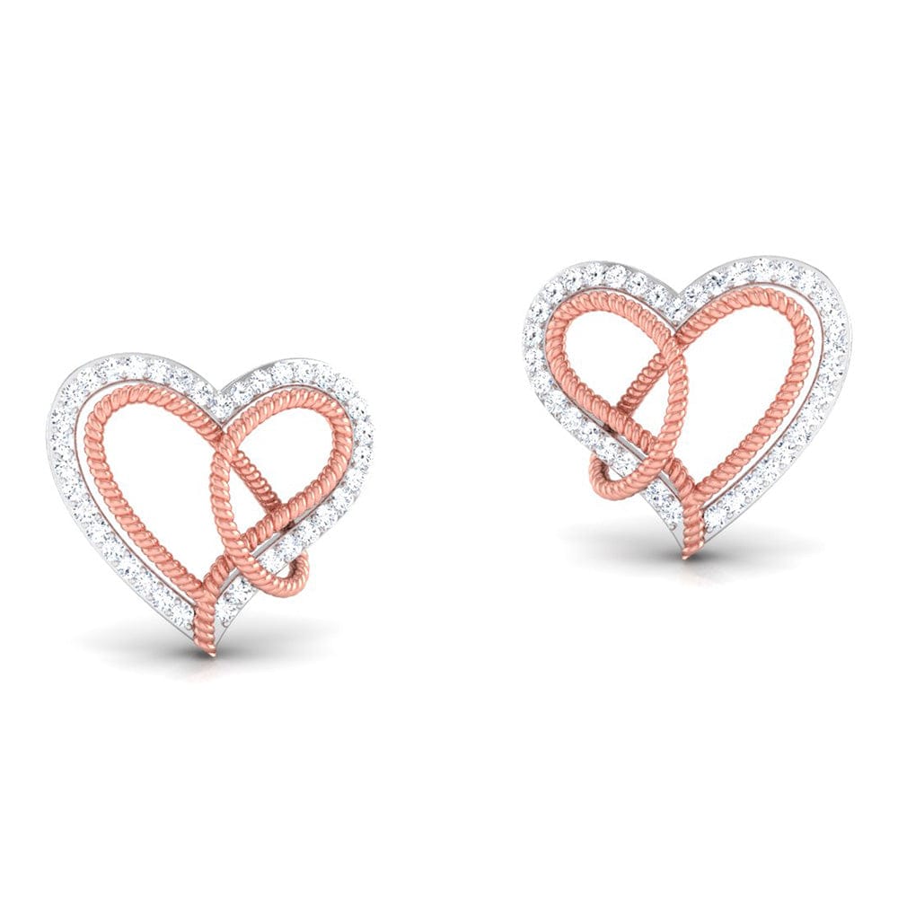 Perspective View of Platinum of Rose Double Heart Pendant Earring with Diamonds JL PT P 8084