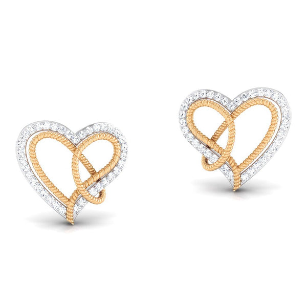 Jewelove™ Earrings SI IJ / Yellow Gold Platinum & Gold Double Heart Earrings with Diamonds JL PT E 8084