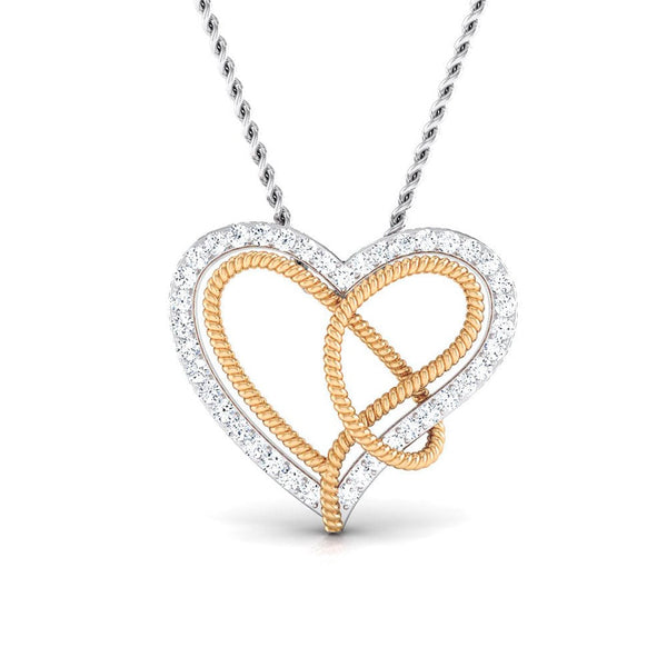 Jewelove™ Pendants & Earrings SI IJ / Yellow Gold Platinum & Gold Double Heart Pendant Set with Diamonds JL PT P 8084
