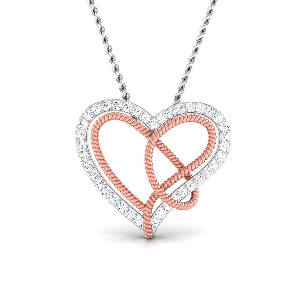 9ct White Gold Double Heart Diamond Pendant Necklace - thbaker.co.uk