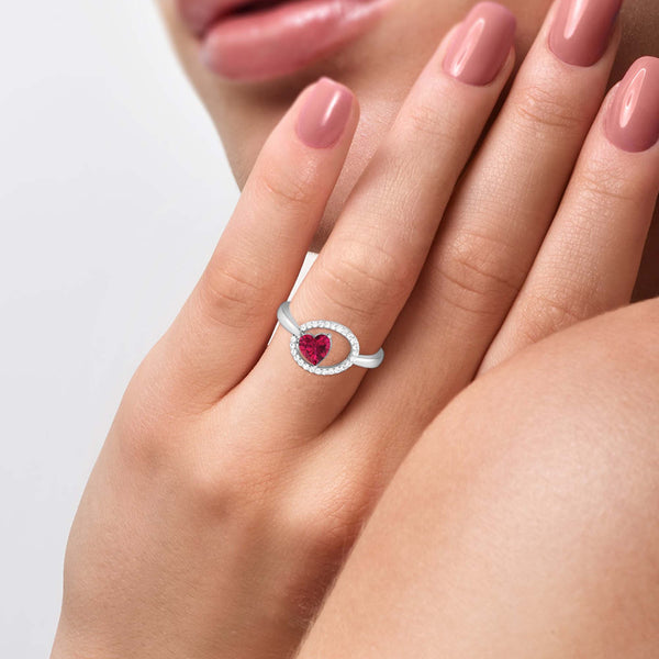 Jewelove™ Rings Platinum Heart Cut Ruby Diamond Ring for Women JL PT R8119