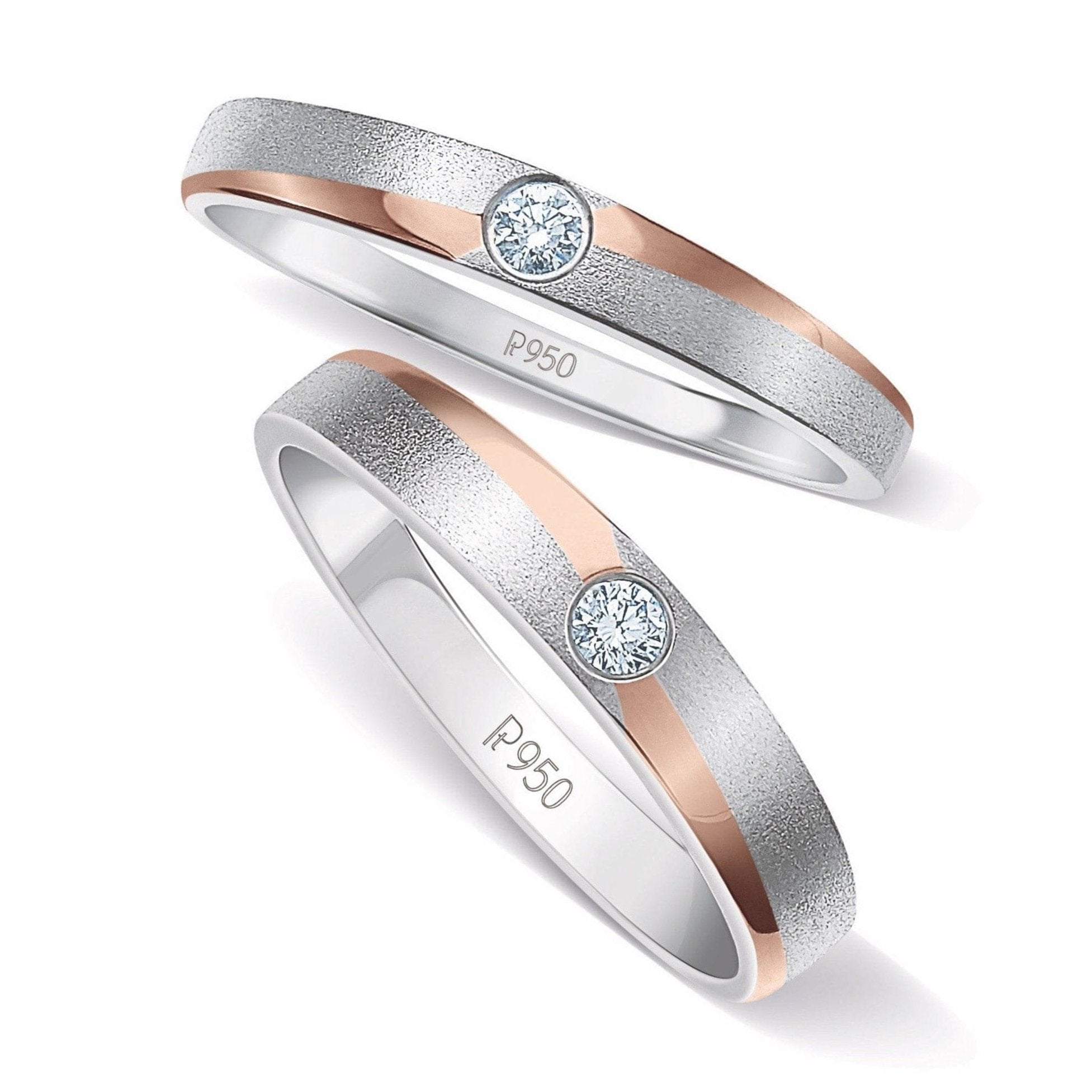 Platinum Love Bands with a Touch of Rose Gold and Single Diamonds JL P ...