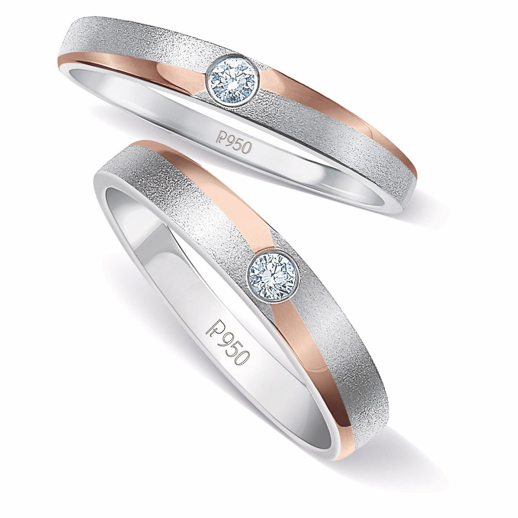 Jewelove™ Rings Both / SI IJ Platinum Love Bands with a Touch of Rose Gold and Single Diamonds JL PT 902