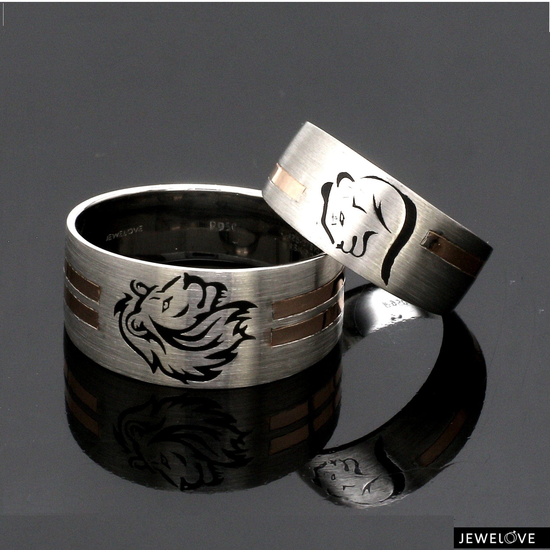 Jewelove™ Rings Both Platinum Love Bands with Rose Gold Ring JL PT 1413