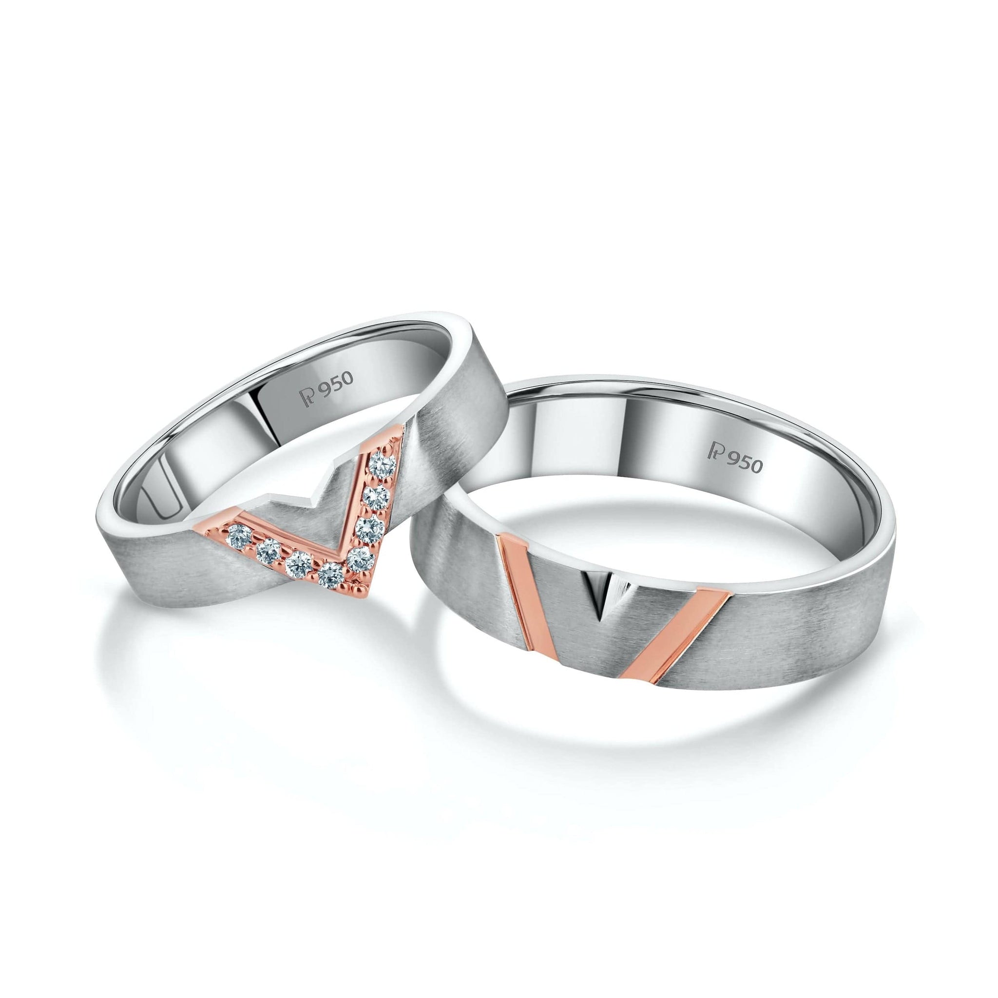 Jewelove™ Rings Both / SI IJ Platinum Love Bands with V Shape Rose Gold JL PT 993