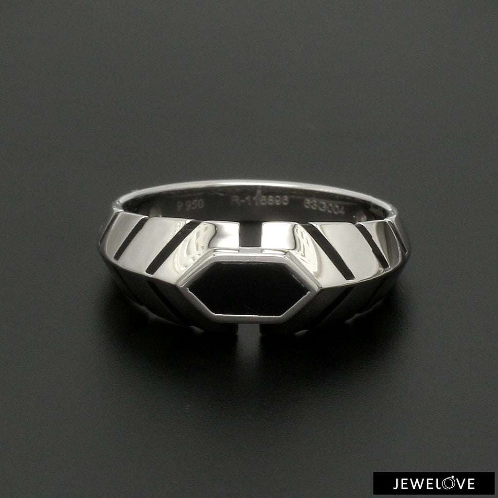 Jewelove™ Rings Men's band only Platinum Ring with Black Enamel for Men JL PT 1310