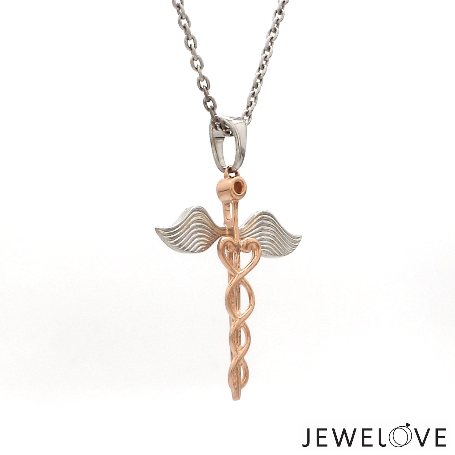 Jewelove™ Pendants Platinum Rose Gold Caduceus Pendant for Doctors with Wings JL PT P 319-A