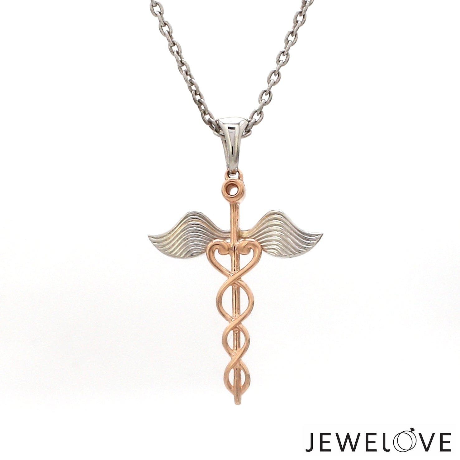 Jewelove™ Pendants Platinum Rose Gold Caduceus Pendant for Doctors with Wings JL PT P 319-A