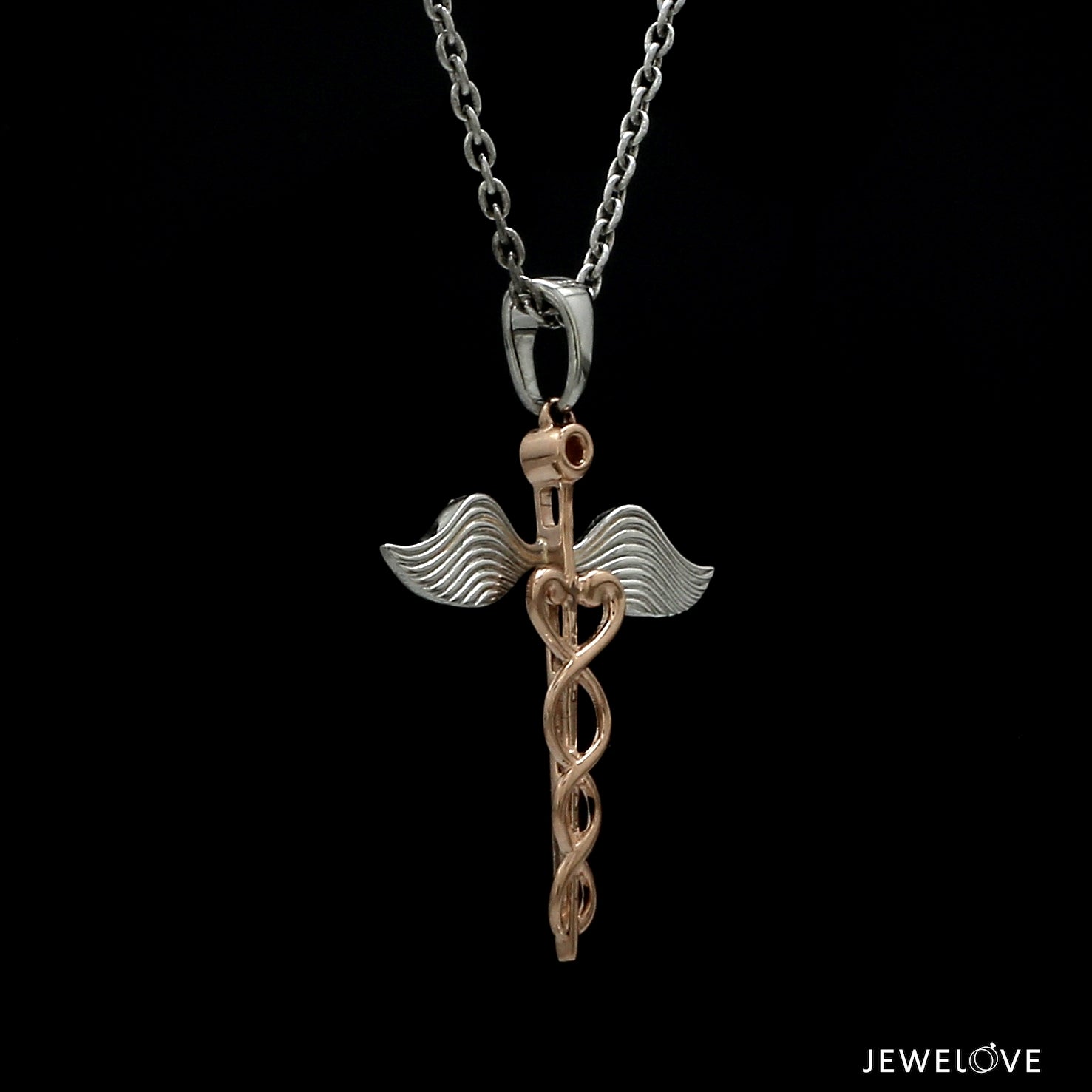 Jewelove™ Pendants Platinum Rose Gold Caduceus Pendant for Doctors with Wings JL PT P 319-A