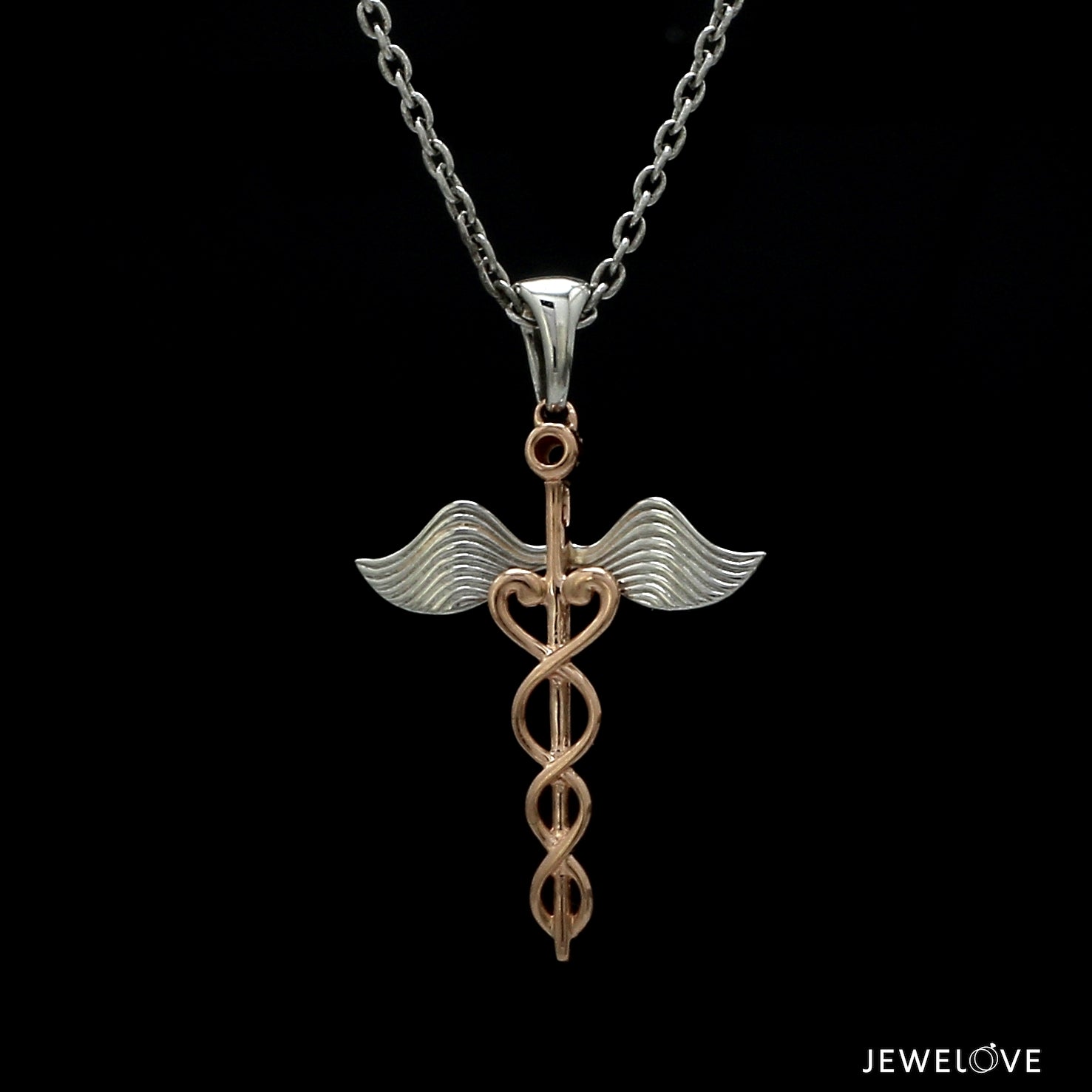 Jewelove™ Pendants Platinum Rose Gold Caduceus Pendant for Doctors with Wings JL PT P 319-A