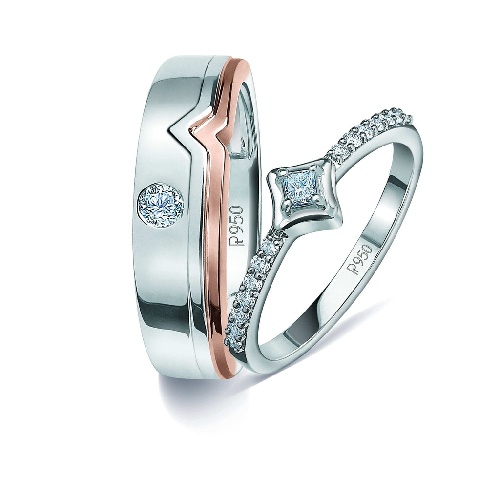 Jewelove™ Rings SI IJ / Both Platinum & Rose Gold Couple Rings with Diamonds JL PT 935