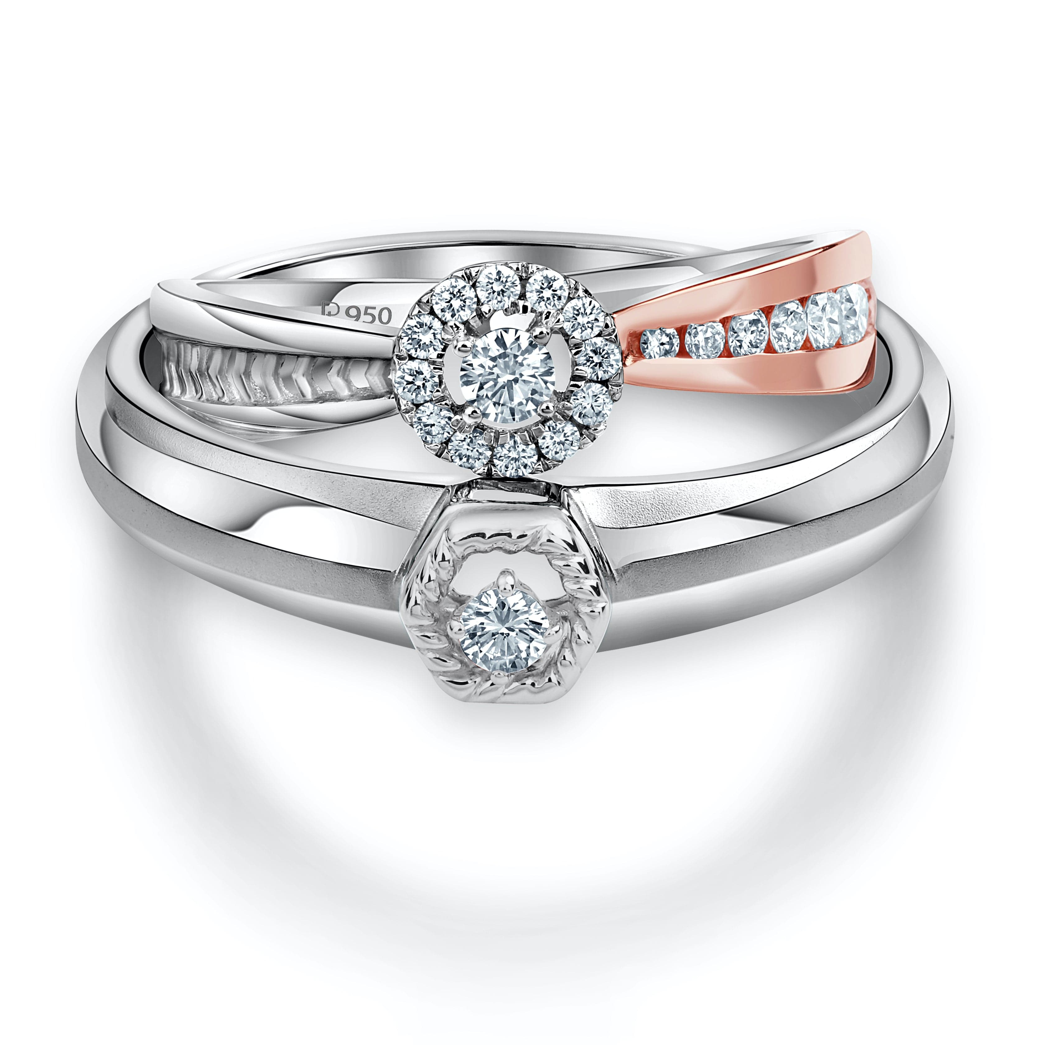 Platinum Rose Gold Couple Rings with Diamonds JL PT 998