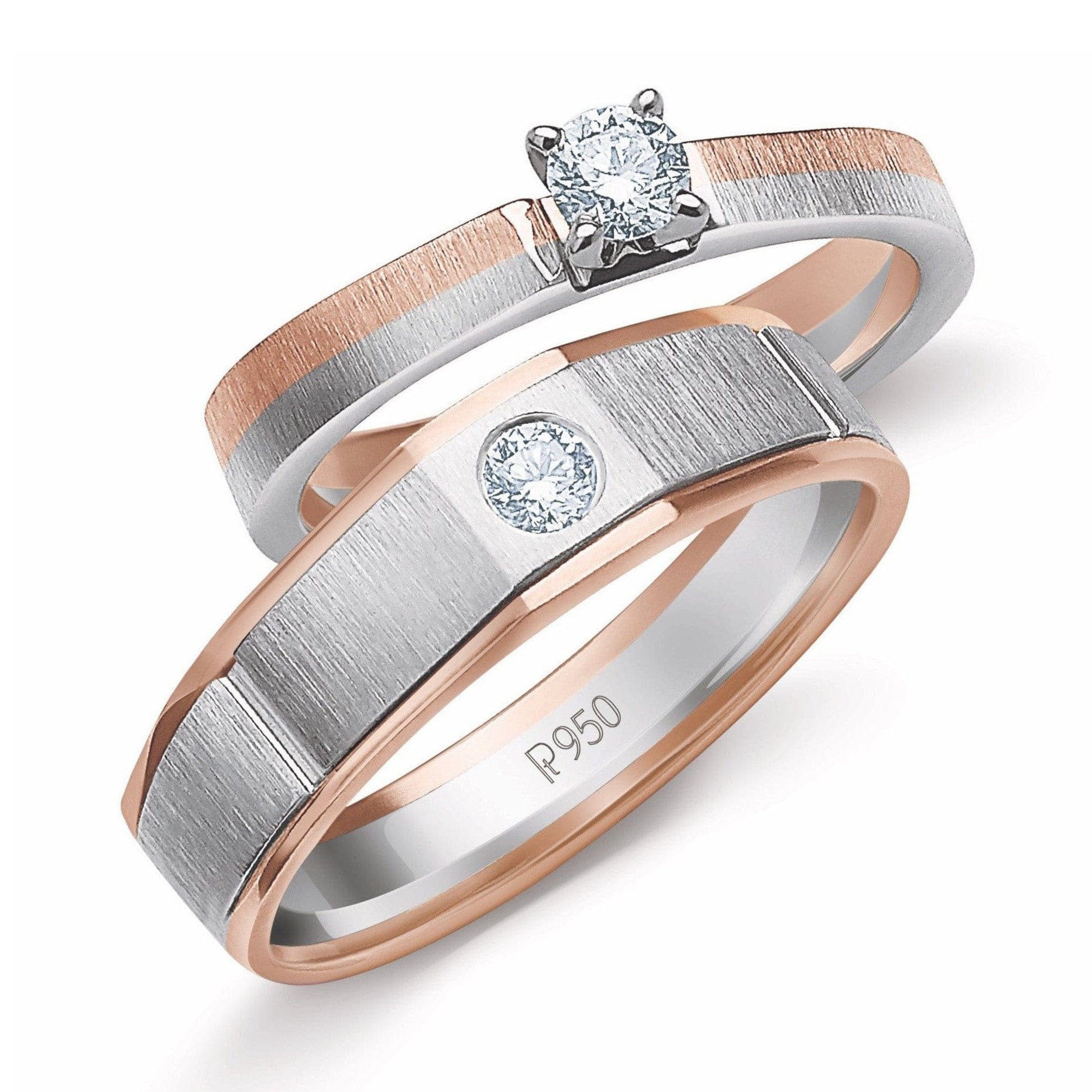 Platinum Rose Gold Couple Rings with Solitaires JL PT 901