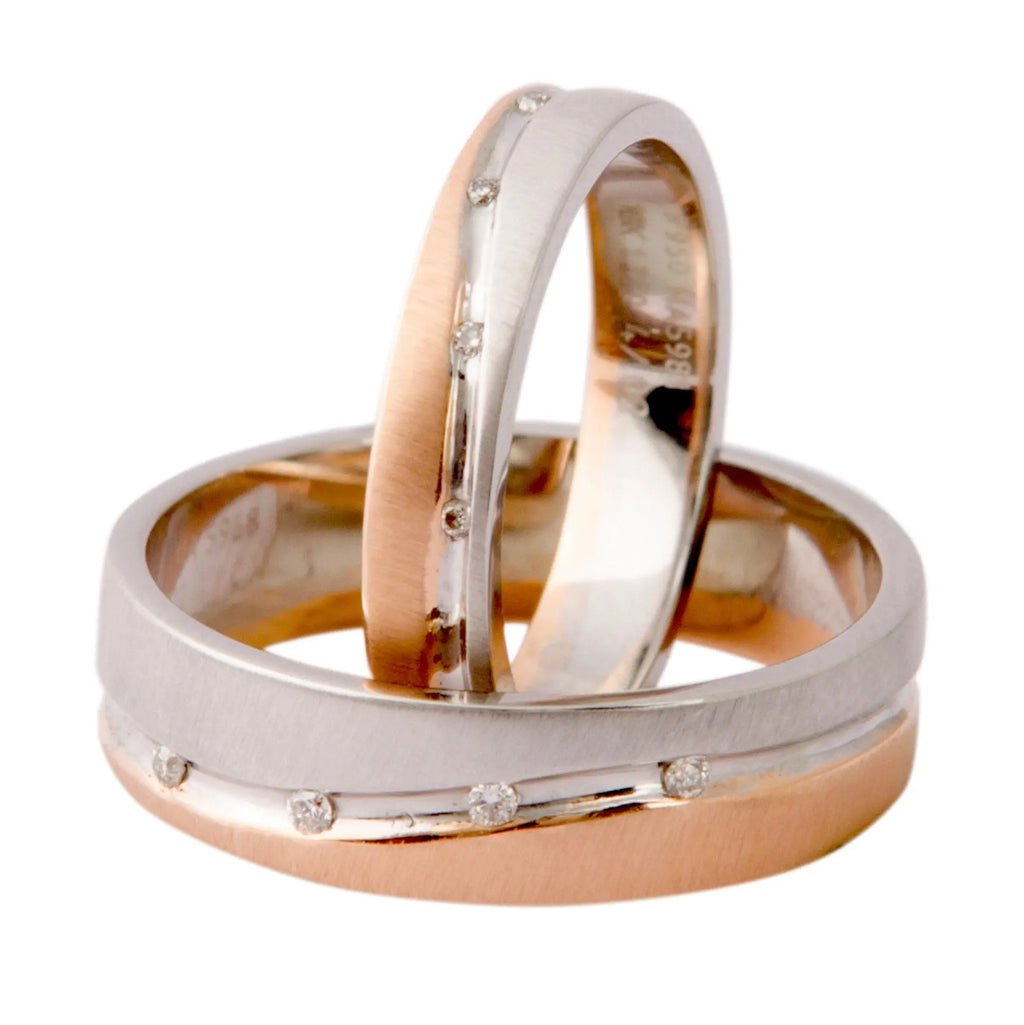 Platinum & Rose Gold Couple Rings with Tiny Diamonds JL PT 404 - Suranas Jewelove
 - 1