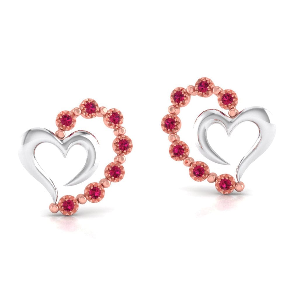 Perspective View of Platinum of Rose  Heart  Earring with Diamonds JL PT E 8240