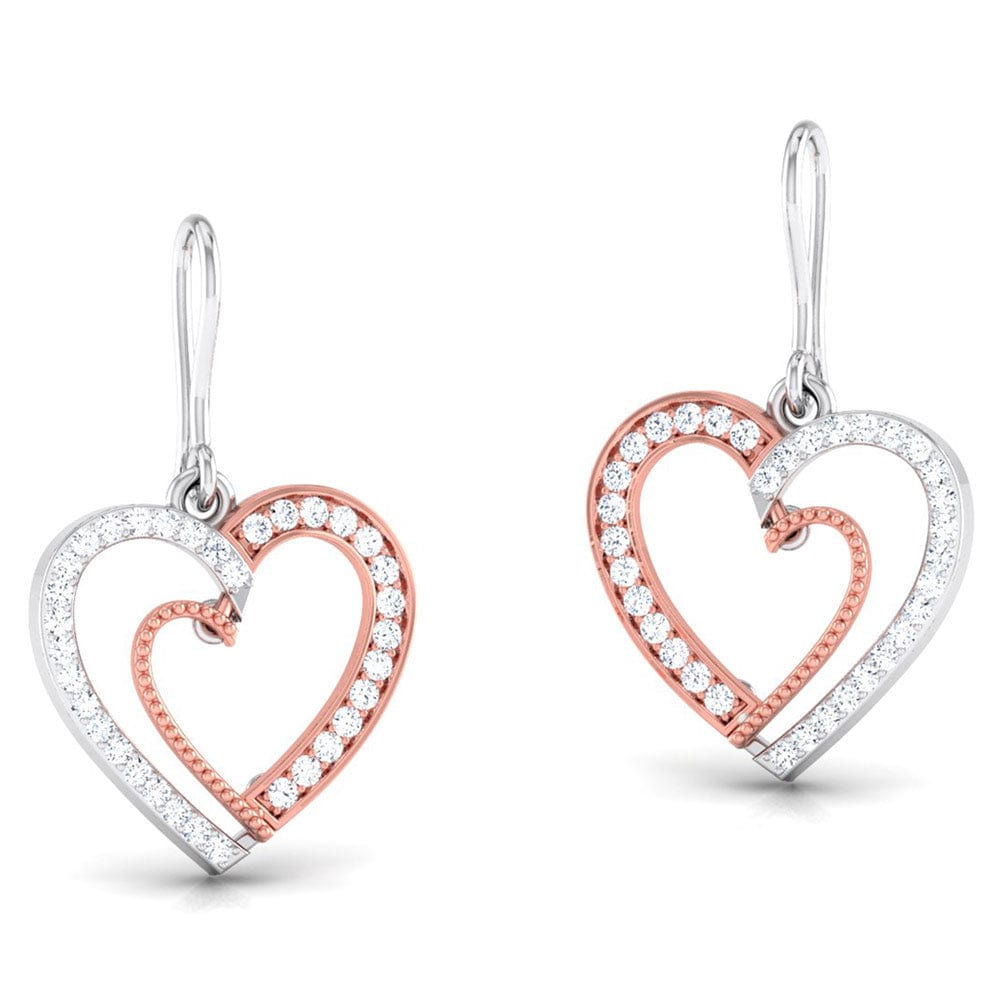 Perspective View of Platinum of Rose Half Heart Pendant Earring with Diamonds JL PT P 8063