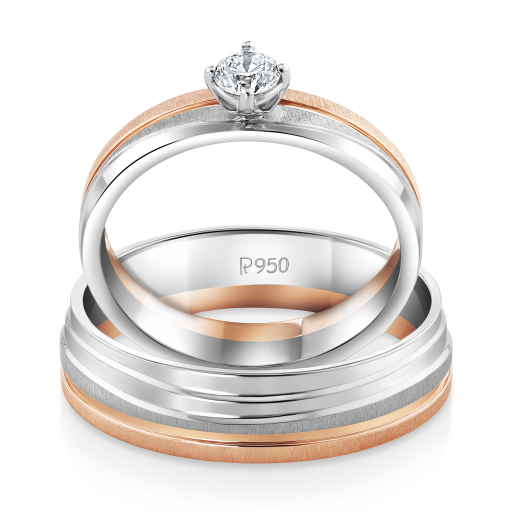 Jewelove™ Rings Platinum Rose Gold Plain Men's & Diamonds Women's Rings JL PT 1256