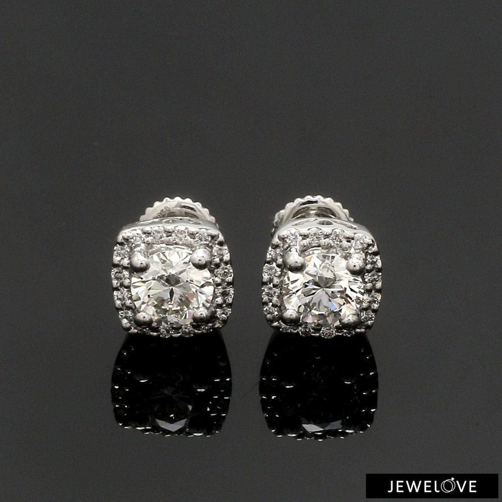 Jewelove™ Earrings Platinum Solitaire Square Halo Earrings JL PT E 325-A
