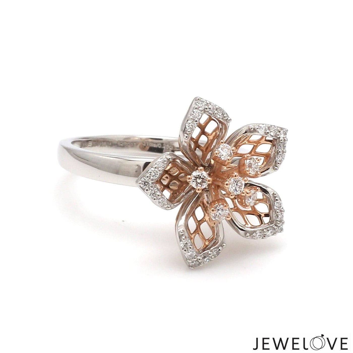 Jewelove™ Rings Ready to Ship - Ring Size 12 - Platinum Pink Flower with Diamonds Ring for Women JL PT 1311