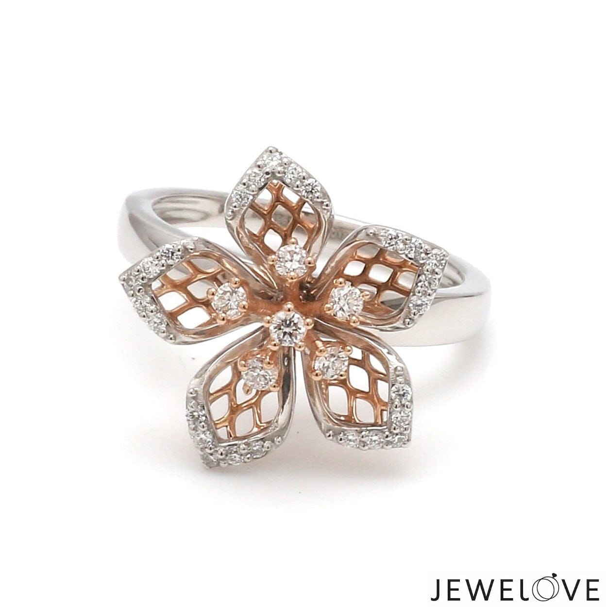 Jewelove™ Rings Ready to Ship - Ring Size 12 - Platinum Pink Flower with Diamonds Ring for Women JL PT 1311