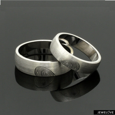 Ready to Ship - Ring Sizes 12, 22 - Fingerprints Heart Platinum Love Bands Couple Rings JL PT 1405