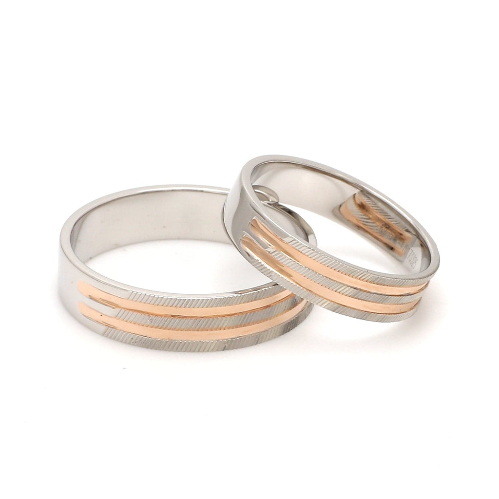 Jewelove™ Rings Both Ready to Ship - Ring Sizes 12, 22 - Textured Platinum & Rose Gold Couple Rings with Two Grooves JL PT 1129