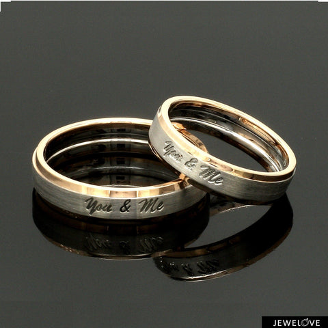 Ready to Ship - Ring Sizes 12, 22 - You & Me Engraved Rings Platinum with Rose Gold JL PT 1404