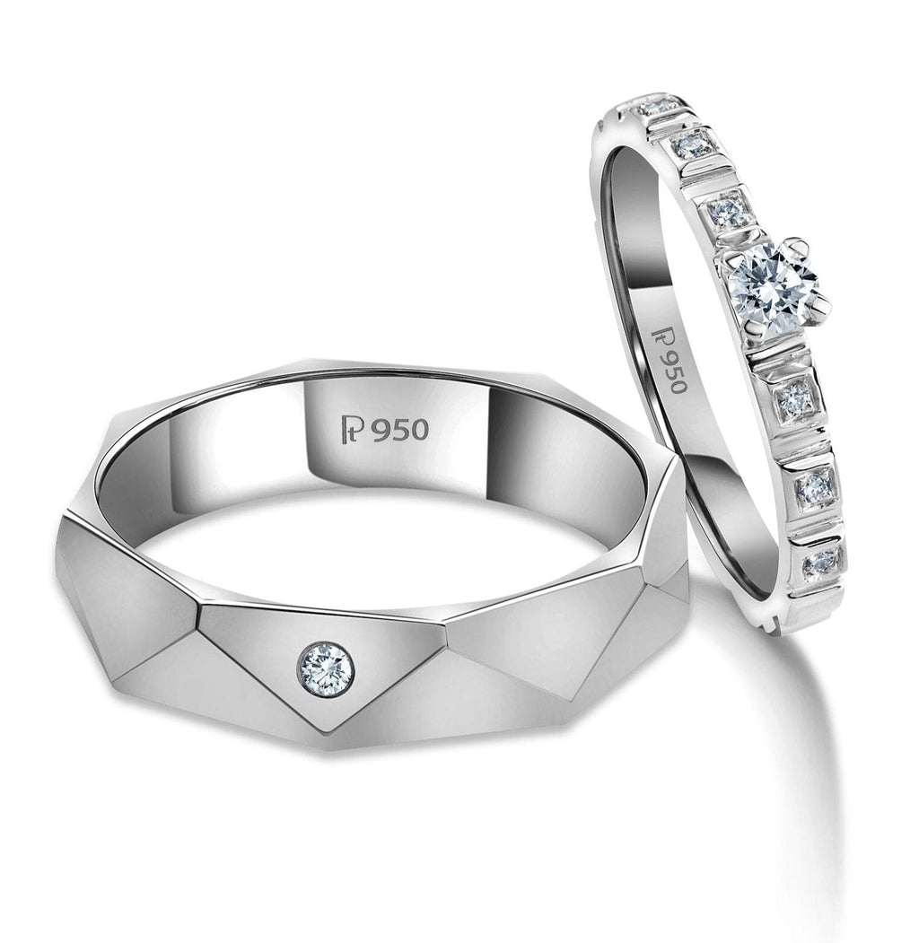 Jewelove™ Rings Both / SI IJ Ready to Ship - Ring Sizes 22, 12 - Poles Apart Designer Platinum Couple Rings with Diamonds JL PT 957