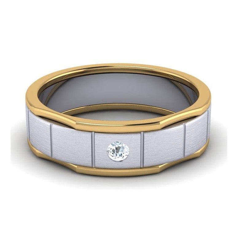 Jewelove™ Rings Unique Shape Platinum Love Bands with Single Diamond & Yellow Gold Border JL PT 648 - Yellow Gold