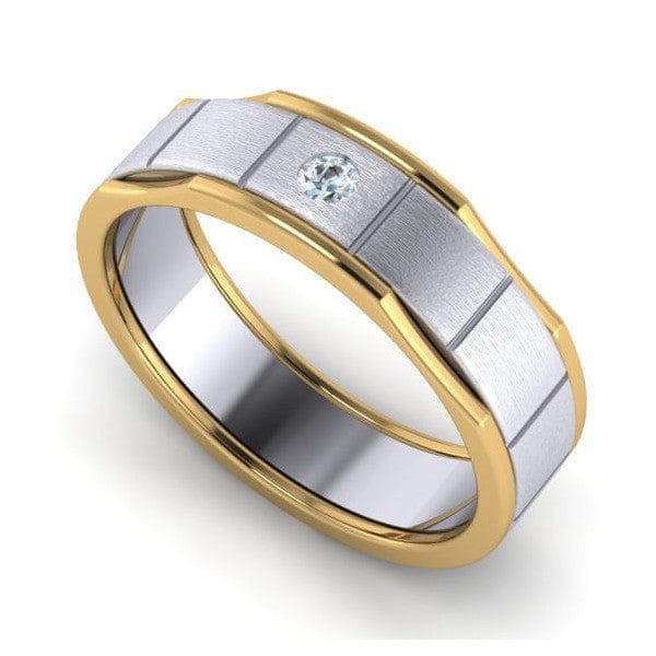 Jewelove™ Rings Unique Shape Platinum Love Bands with Single Diamond & Yellow Gold Border JL PT 648 - Yellow Gold