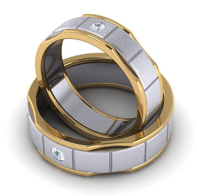 Jewelove™ Rings Unique Shape Platinum Love Bands with Single Diamond & Yellow Gold Border JL PT 648 - Yellow Gold