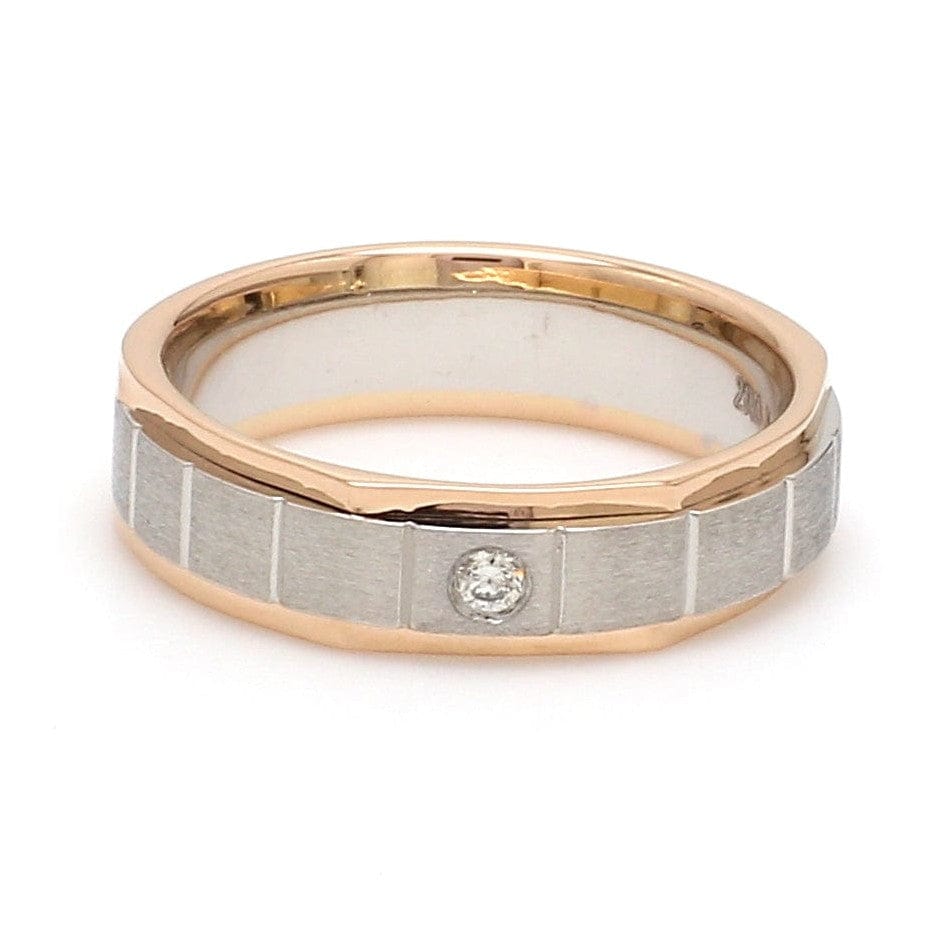 Jewelove™ Rings Unique Shape Platinum Love Bands with Single Diamond & Yellow Gold Border JL PT 648 - Yellow Gold