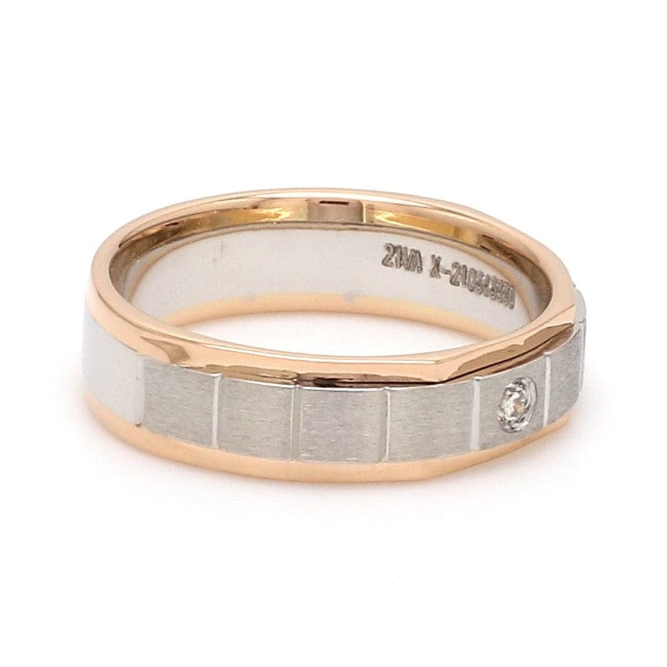 Jewelove™ Rings Unique Shape Platinum Love Bands with Single Diamond & Yellow Gold Border JL PT 648 - Yellow Gold