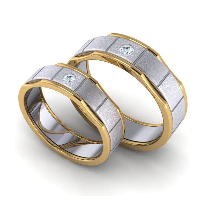 Jewelove™ Rings Unique Shape Platinum Love Bands with Single Diamond & Yellow Gold Border JL PT 648 - Yellow Gold