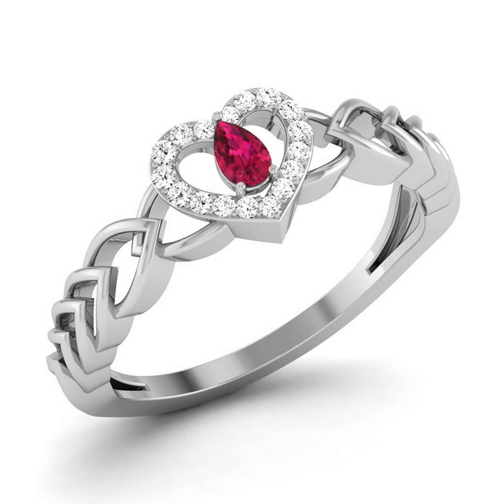 Jewelove™ Rings 0.20cts. Pear Ruby Platinum Diamond Heart Ring JL PT R8156