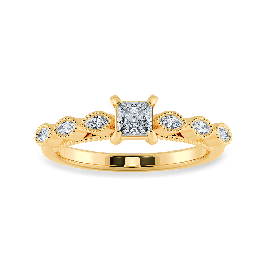 Jewelove™ Rings Women's Band only / VS I 0.20cts. Princess Cut Solitaire with Marquise Cut Diamond Accents 18K Yellow Gold Ring JL AU 2012Y-C