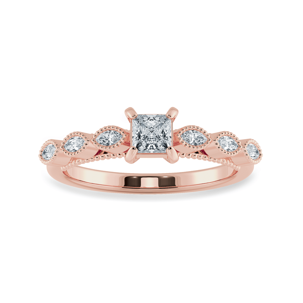 Jewelove™ Rings Women's Band only / VS I 0.20cts. Princess Cut Solitaire with Marquise Diamond Accents 18K Rose Gold Ring JL AU 2012R-C