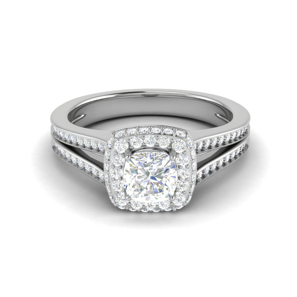 Jewelove™ Rings I VS / Women's Band only 0.30 cts. Cushion Solitaire Double Halo Split Shank Platinum Ring JL PT RH CU 252