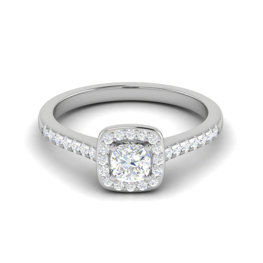 Jewelove™ Rings VVS GH / Women's Band only 0.30 cts. Cushion Solitaire Halo Diamond Shank Platinum Ring JL PT RH AS 294