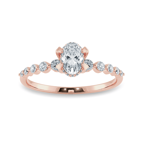 0.30 cts. Oval Cut Solitaire Halo Diamond Accents 18K Rose Gold Ring JL AU 2008R