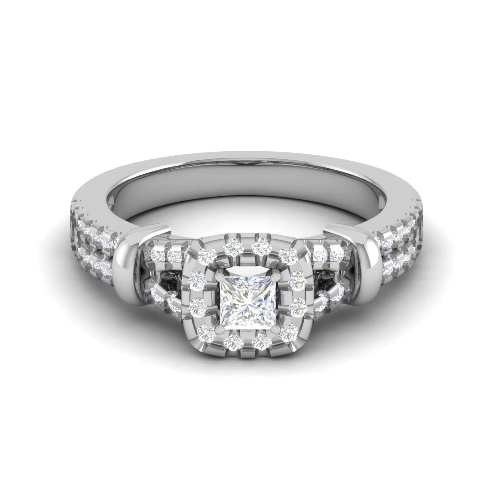 Princess Cut Diamond Halo Split Shank Platinum Solitaire Engagement Ring JL PT WB5993E