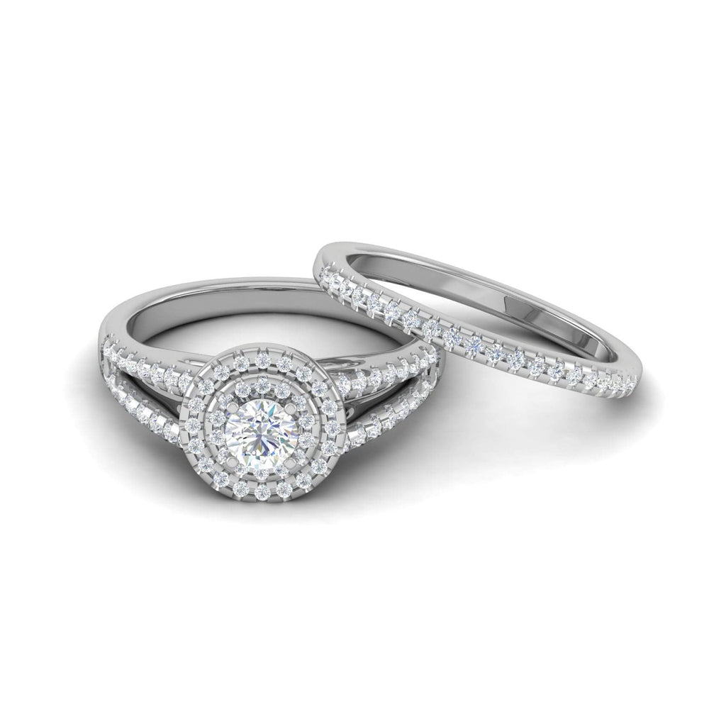 Jewelove™ Rings J VS / Women's Band only 0.30 cts Solitaire Double Halo Diamond Split Shank Platinum Ring JL PT MHD272