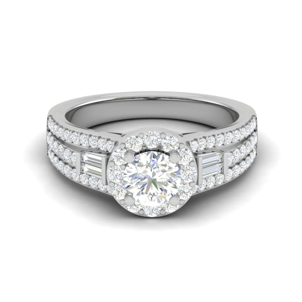 30-Pointer Solitaire Halo Split Shank with Baguette Diamond Platinum E ...