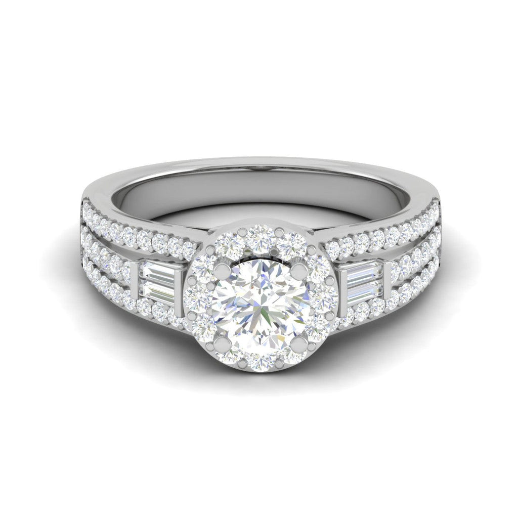 Jewelove™ Rings J VS / Women's Band only 0.30 cts. Solitaire Halo Split Shank with Baguette Diamond Platinum Engagement Ring JL PT WB5997E