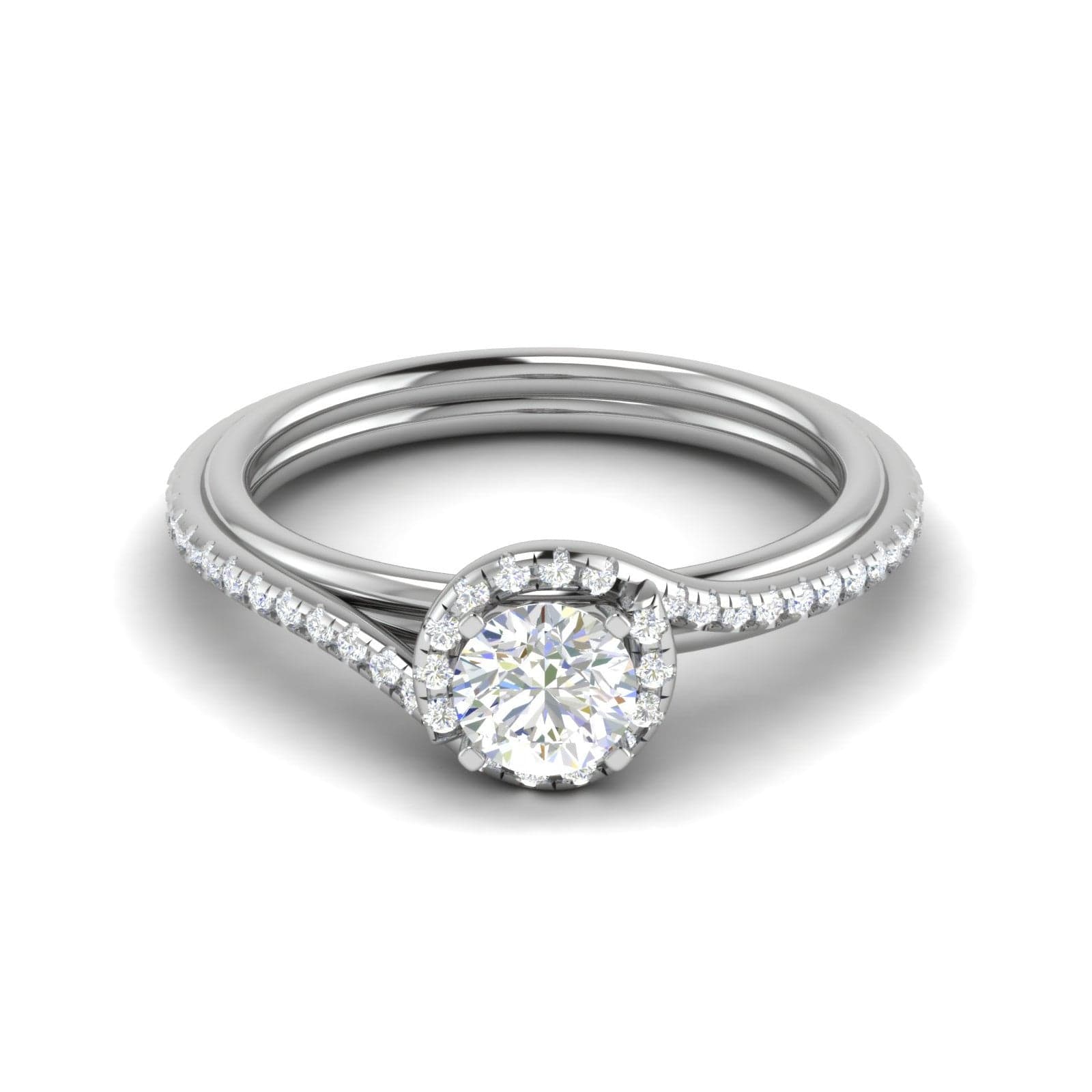 cts Solitaire Platinum Halo Diamond Shank Ring JL PT PR RD