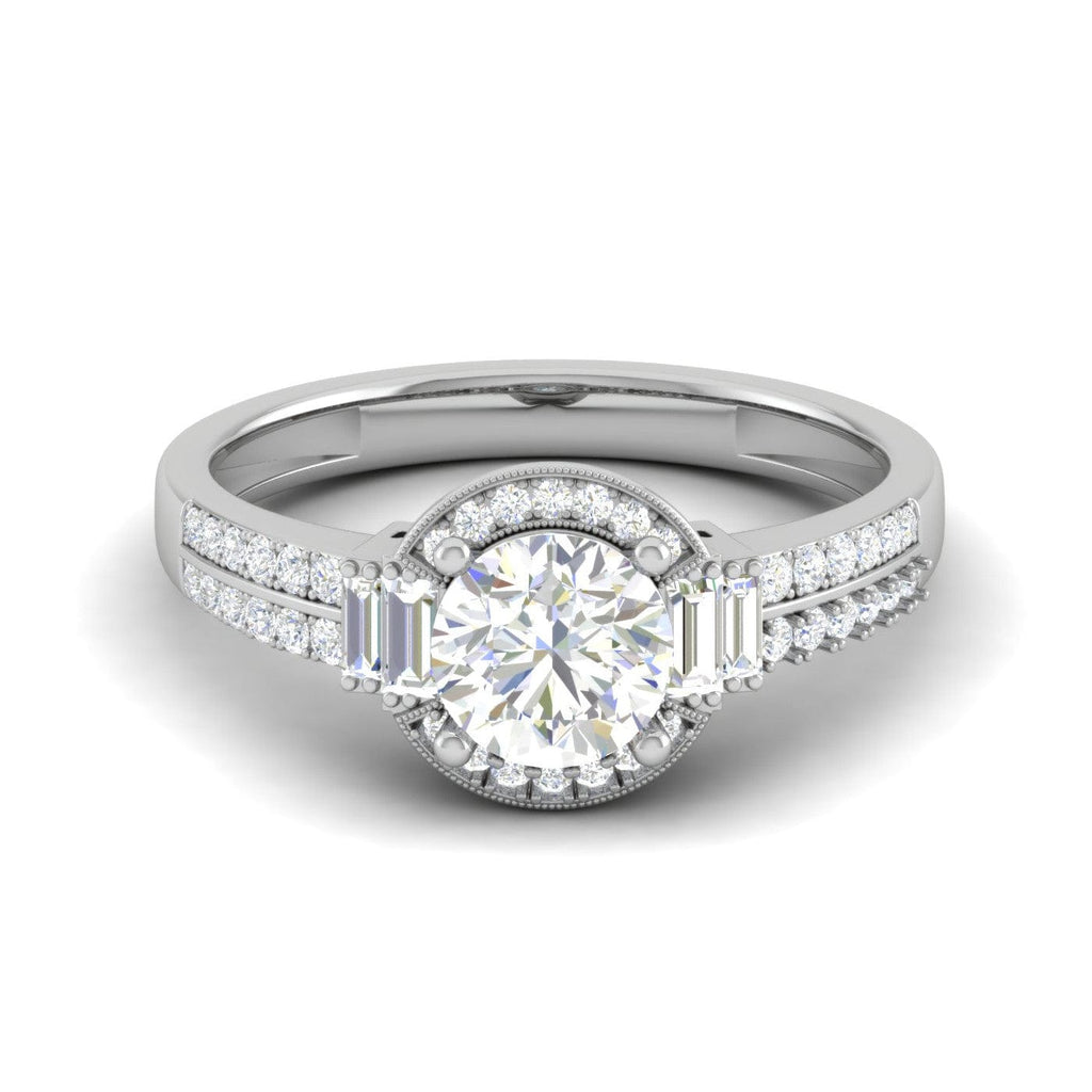 Jewelove™ Rings J VS / Women's Band only 0.30 cts. Solitaire Split Shank with Baguette Diamond Platinum Engagement Ring JL PT WB5930E