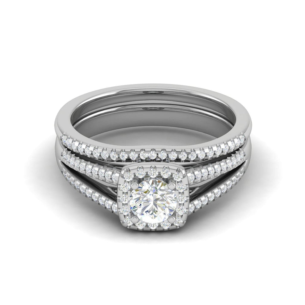 Jewelove™ Rings J VS / Women's Band only 0.30 cts Solitaire Square Halo Diamond Split Shank Platinum Ring JL PT MHD278