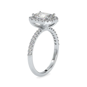 30-Pointer Baguette Solitaire Platinum Halo Diamond Shank Engagement Ring JL PT 0010