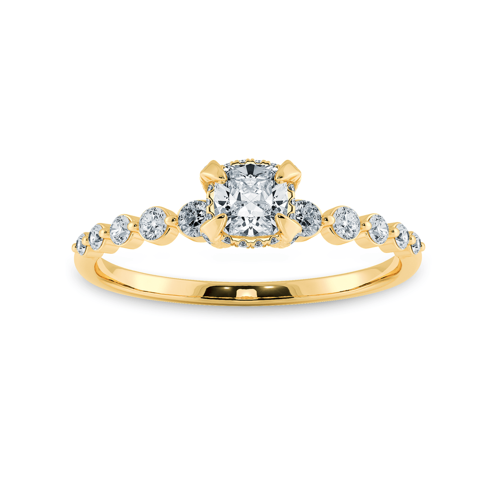 Jewelove™ Rings Women's Band only / VVS G 0.30cts. Cushion Cut Solitaire Halo Diamond Accents 18K Yellow Gold Ring JL AU 2005Y